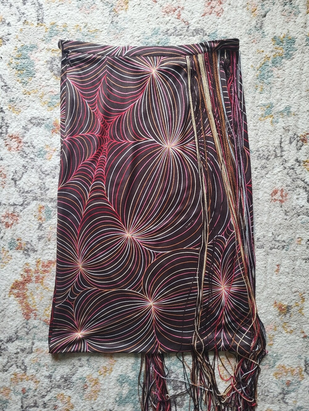 Rare Vintage Y2k 90s 100% Silk Shell Missoni Tassle Midi Skirt - Picture 6 of 10